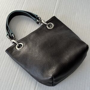 Maurizio Taiuti Italy Small Genuine Leather Purse Tote Handbag Pebbled Brown Blu